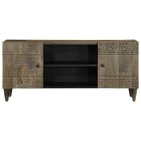 mueble tv - mesa de tv madera maciza de mango gris claro 105x335x46 cm