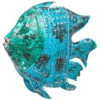 pez portavela de metal envejecido azul