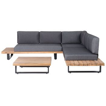 Conjunto De Sala De Estar Esquinero 5 Plazas De Madera De Acacia Gris Mesa Mykonos