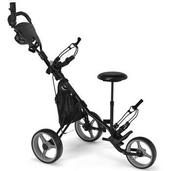 Costway Carro de Golf Plegable con 3 Ruedas Carrito de Golf a Empujar o Tirar Ligero y con 4 Posiciones Regulables en Altura Gris