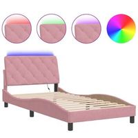estructura de cama con luces led terciopelo rosa 100x200 cm