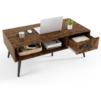 Mesa De Centro Costway Con Cajón (45 X 109 X 55 Cm - Madera - Marrón)