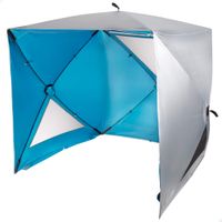 aktive - paravientos playa plegable sistema pop up color azul 165x165x183 cm tejido poliester revestimiento interior plateado proteccion uv50 16 varillas fibra de vidrio incluye 6 piquetas
