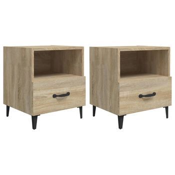 Pack 2 Uds Mesitas De Noche | Mesa Auxiliar | Mesilla Madera Contrachapada Roble Sonoma