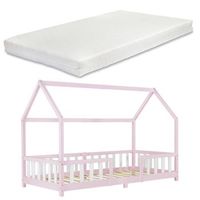 cama para ninos de madera pino cama infantil con reja protectora forma de casa rosa casita  blanco mate lacado encasa y neuhaus