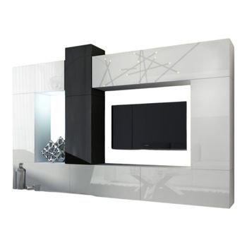 Conjunto De Muebles De Sala Blancos Y Negros Colgantes Colección Cepto Xxii. 273cm, 10 Muebles, Leds, Modulares.