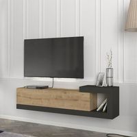 mueble de tv mural luhanka con compartimentos aglomerado 150 x 295 x 385 cm - efecto roble  antracita encasa