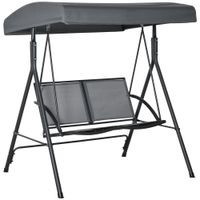 outsunny columpio jardin de 2 plazas con techo ajustable y marco de acero asientos textilene 140x118x162 cm gris oscuro   aosom espana