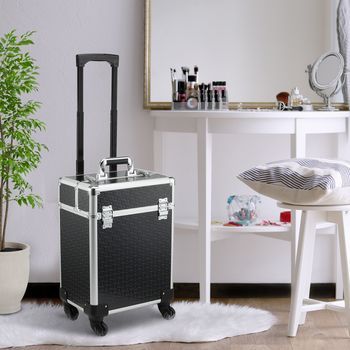 Maleta De Maquillaje De Aleación De Aluminio Homcom 34x24x94 Cm Negro