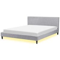 cama tapizada en tela gris claro con led 180 x 200 cm marco de listones cabecero estilo contemporaneo fitou