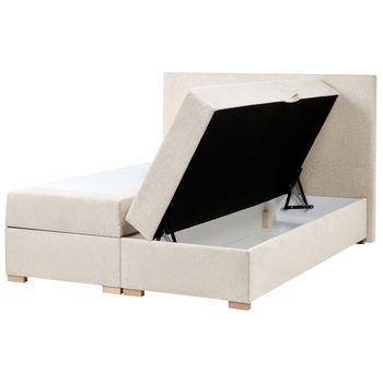 Cama Continental Con Almacenaje Elevable De Tela 140 X 200 Cm Con Cabecero Beige Claro Major