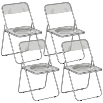 HOMCOM Set de 4 Sillas Plegables de Acrílico, Transparentes, Gris