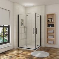 aica mampara de ducha rectangular plegable vidrio templado easyclean de 5 mm con perfil negro mate tamano680-700x880-900x1900mm