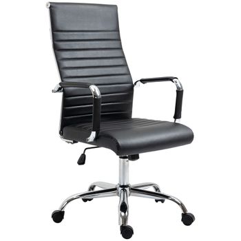 Vinsetto Silla de Escritorio Negra Ergonómica Giratoria 360 grados Basculante con Altura Ajustable y Ruedas Reposabrazos Piel Sintética   Aosom España