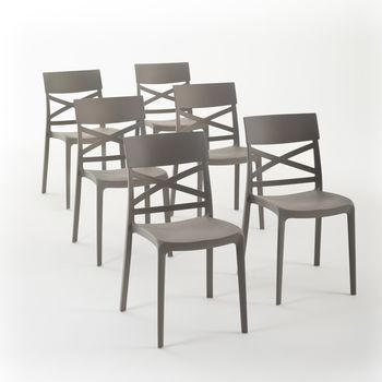Set De 6 Sillas De Resina Con Fibra De Vidrio, Apilables Para Interiores O Exteriores Tórtola - Martina