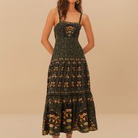 farm rio flowers arch linen-blend maxi dress - l