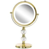 espejo de maquillaje iluminacion led metal dorado o 13 cm doble cara magnifica 1x  5x claira