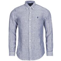 polo ralph lauren camisa manga larga camisa de rayas de corte recto en lino para hombre