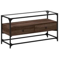 mueble tv cristal y madera ingenieria marron roble 98x35x51 cm vidaxl