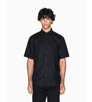 A|X Armani Exchange para hombre. XM001935AF16631UC001 Camisa Jacquard negro (M), Casual, Algodón, Manga corta
