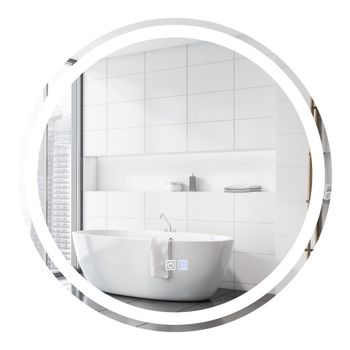 Costway Espejo LED Redondo de Baño Función Antivaho Montado en la Pared Temperatura de Color Ajustables Interruptor Táctil 60 x 60 cm