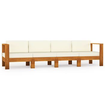 Sofá De Jardín De 4 Plazas Con Cojín Crema Madera Maciza Acacia Vidaxl