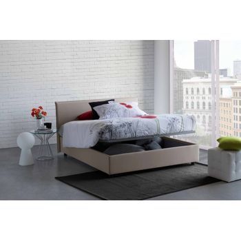 Talamo Italia Cama Francesa Con Contenedor Anna, Made In Italy, Cama Con Revestimiento De Tela, Apertura Frontal, Apta Para Colchón 140x190 Cm, Taupe