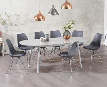 Olivia Extending Light Grey High Gloss Dining Table with Celine Chairs - White, 4 Chairs