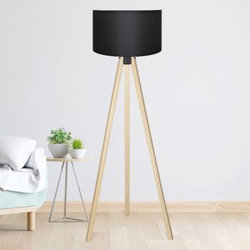 Lámpara De Pie Trípode Newport 1xe27 20 W Mdf 21 X Ø 38 Cm Negro / Madera [lux.pro]