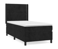 cama box spring con colchon cuero sintetico negro 90x190 cm liso con clavos