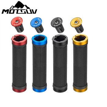Empuñaduras de manillar de bicicleta con 1 par de tapones de extremo de aleación de aluminio, goma, antideslizante, bloqueo bilateral para ciclismo