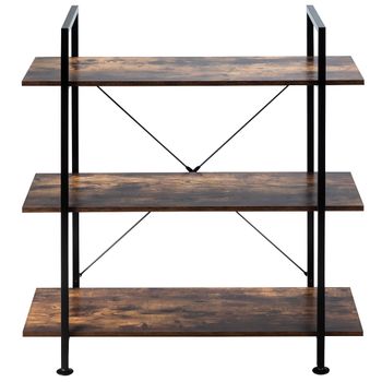 Costway Estantería para Libros Industrial Librería Estable de 3 Niveles con Estructura de Metal para Oficina Cocina 90 x 36 x 99 cm Marrón