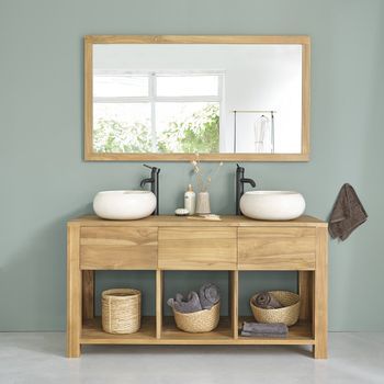 Mueble De Baño De Madera Teca Maciza De 145 Cm