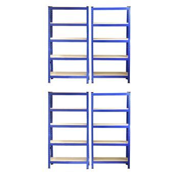 4 Estanterías T-rax De Acero Sin Tornillos Azules 75cm De Ancho Y Mazo De Goma