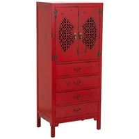 armario de madera con 4 cajones y 2 puertas rojo 60x40x140h cm