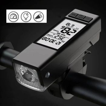 Faro inalámbrico de bicicleta 3 en 1 de 450 lúmenes de brillo con batería de 2000mAh, tipo C, 3 modos de luz, velocímetr
