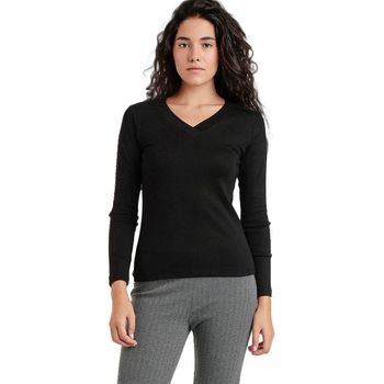 Admas Blusa Pico Top de manga larga y cuello en V para mujer