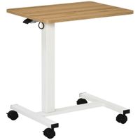 homcom mesa portatil ajustable en altura con 4 ruedas c-forma 65 cm x 48 cm x 70-110 cm natural  blanco