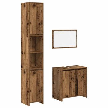 Juego De Muebles De Baño 3 Uds | Armario De Baño Madera Ingeniería Envejecida