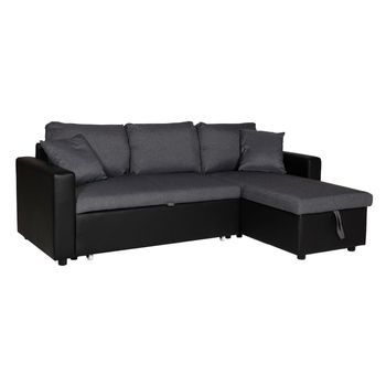 Sofá Chaise Longue Cama Clark 3 Plazas Color Gris Y Negro