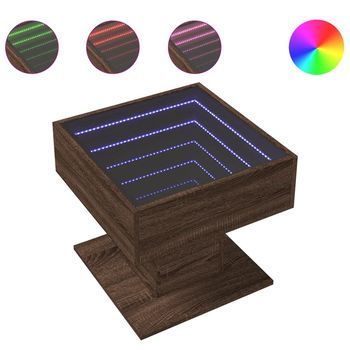 Mesa De Café - Mesa De Centro Y Led Madera Ingeniería Marrón Roble 50x50x45 Cm