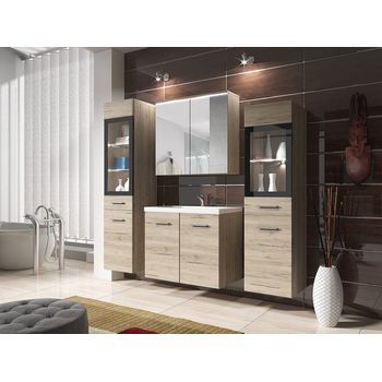 Conjunto De Muebles De Baño Madrid Ii, Juego De Muebles De Baño, Lavabo Incluido, Sin Iluminación Led, Color San Remo