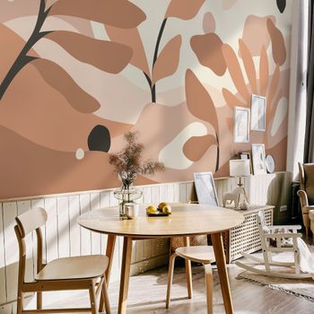Papel pintado panorámico con motivos vegetales, naranja 225