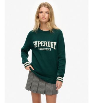 Superdry para mujer. W6110629A Jersey Intarsia verde (M), Casual, Algodón