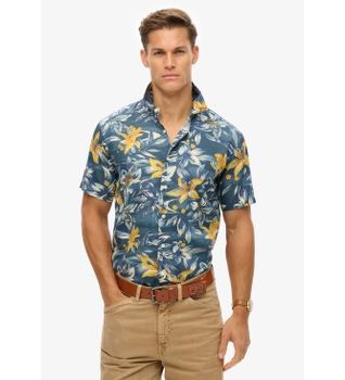 Superdry para hombre. M4010947A Camisa con estampado hawaiano azul (S), Casual, Modal, Manga corta