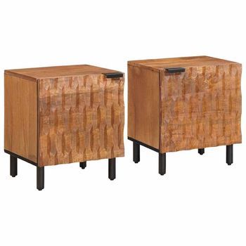 Mesitas De Noche (2 Uds) - Mueble Para Dormitorio - Madera De Mango Maciza - Marrón (40x33x46cm)