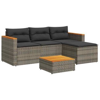 Set De Sofá De Jardín 3 Piezas | Mueble De Jardín Y Cojines Ratán Sintético Gris
