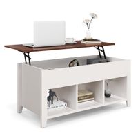 costway mesa baja de madera elevable mesa centro mesita de sofa multifuncional con 3 repisas abiertas para salon blanco 105 x 52 x 49 cm