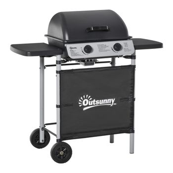 Outsunny Barbacoa de Gas con 2 Quemadores 5,6 KW 2 Ruedas 2 Mesas Laterales y Parrillas de Acero 104x49x99 cm Negro   Aosom España