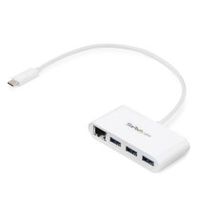 startechcom concentrador usb 30 5gbps de 3 puertos con usb-c y ethernet gigabit - hub ladran de usb convencional - blanco